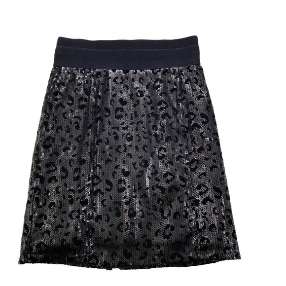 Guess Los Angeles Women Black Silver Sequin Leopard Chetah Full Zip Skirt Sz XS - Picture 1 of 7